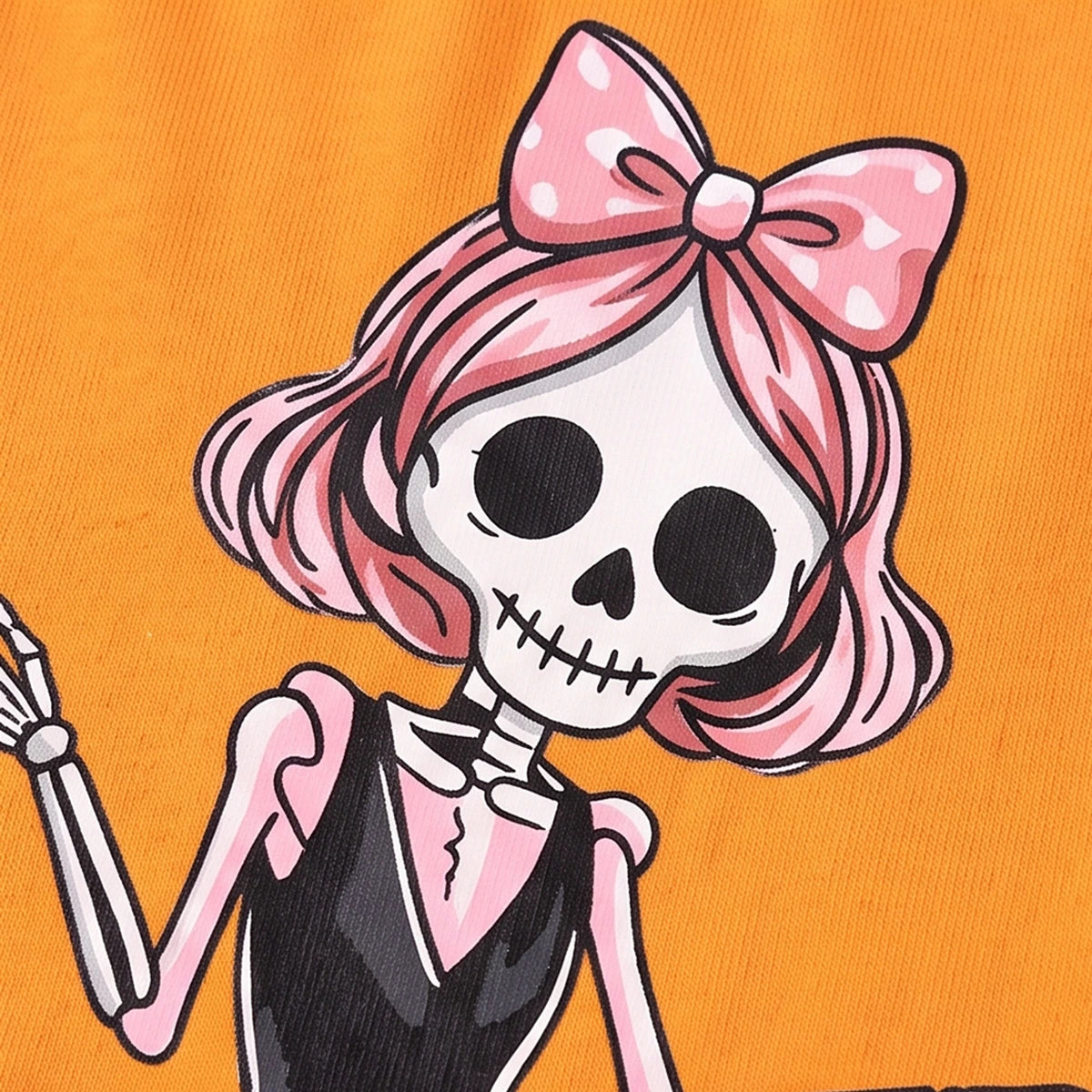 Girls Orange Skeleton Print Fit & Flare Dress Casual Dresses