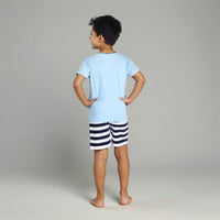 Boys Blue Short Sleeve Graphic T-Shirt With Printed Shorts Sets Sets