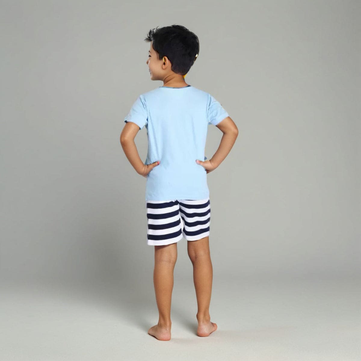 Boys Blue Short Sleeve Graphic T-Shirt With Printed Shorts Sets Sets