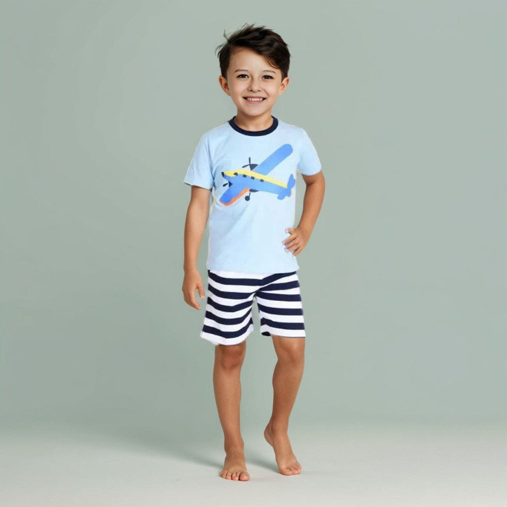 Boys Blue Short Sleeve Graphic T-Shirt With Printed Shorts Sets Sets Blue 4 - 5 Y