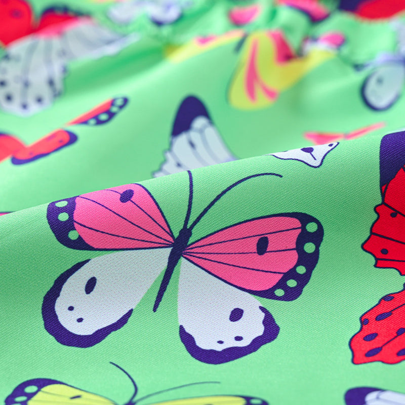 Girls Green Butterfly Printed Front Zipper Hooded Jacket Coats & Jackets
