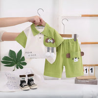 Boys Light Green Dog Applique Short Sleeve Polo T-Shirt With Elasticated Shorts Sets 2 pc. Sets Light Green 1-2 Y