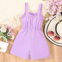 Girls Purple Button Detailed Strappy Romper Jumpsuits