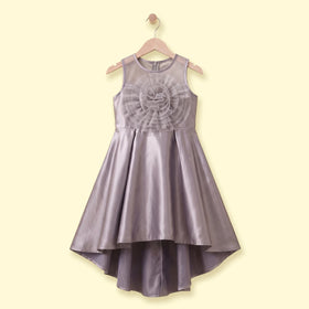 Girls Grey Floral Applique Sleeveless High-Low Party Dress Party Dresses Grey 1-2 Y