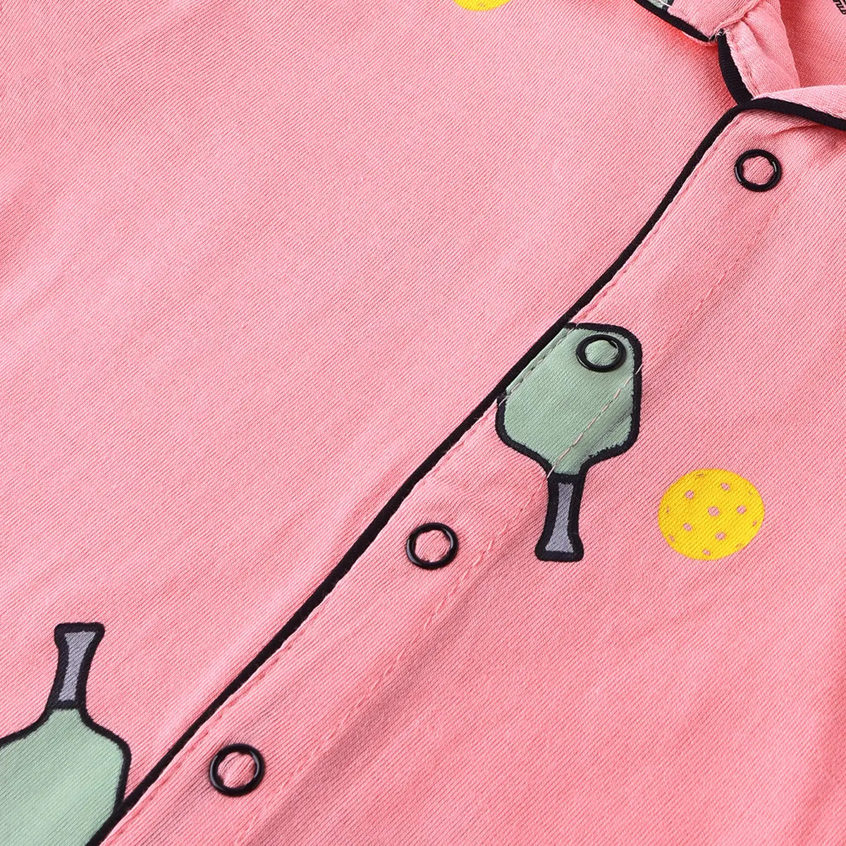 Girls Pink Printed Short Sleeve Shirt With Printed Pyjama Sets Sets