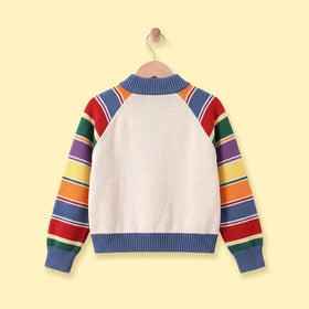 Girls Multicolour Striped Raglan Sleeve Cardigan Sweaters & Cardigans