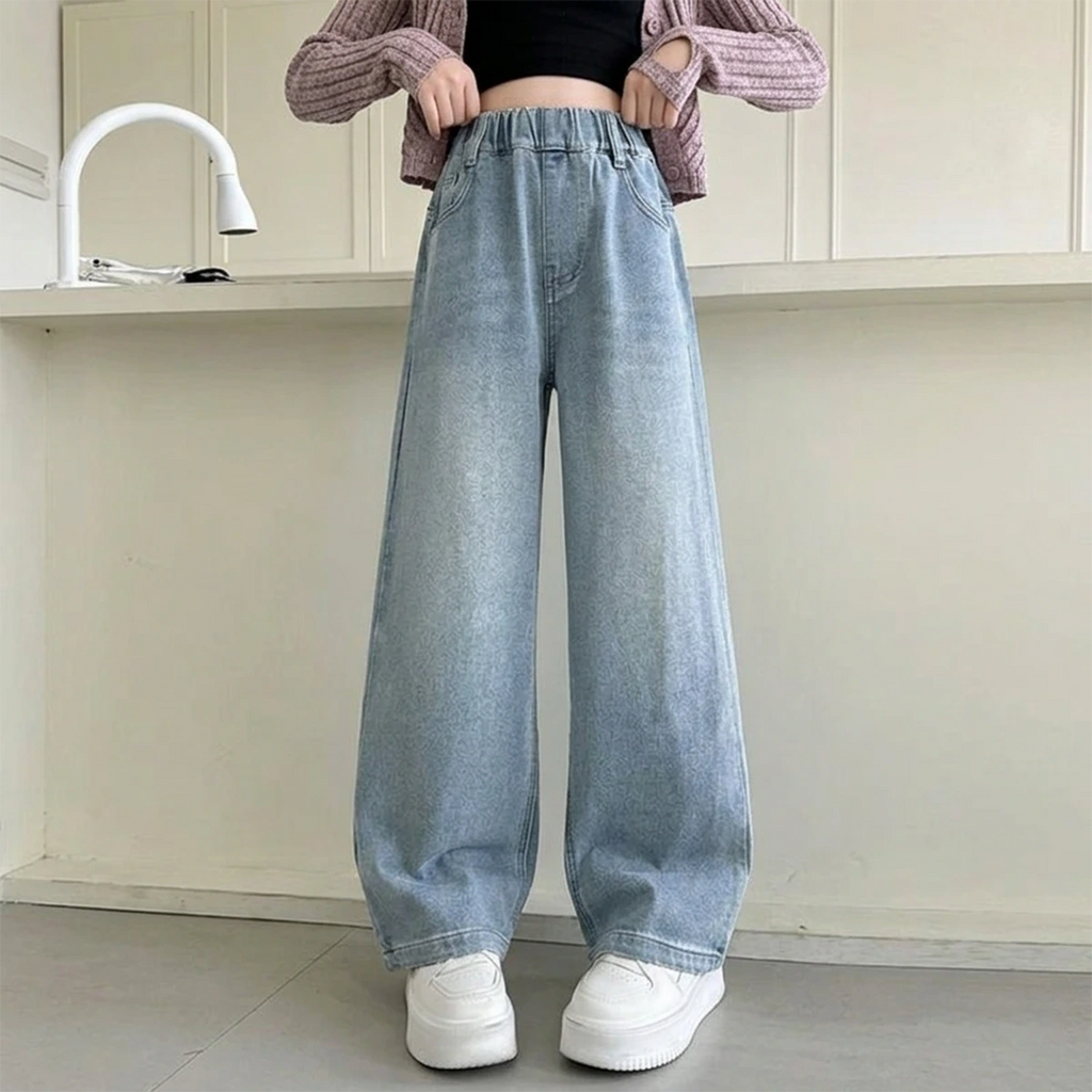 Girls Light Blue Straight Fit Denim Pants Pants Light Blue 5-6 Y