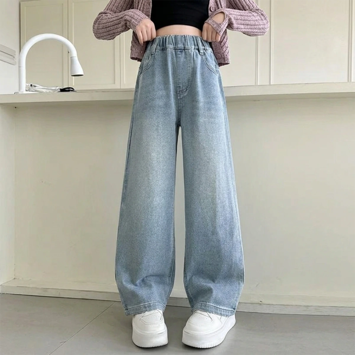 Girls Light Blue Straight Fit Denim Pants Pants Light Blue 5-6 Y