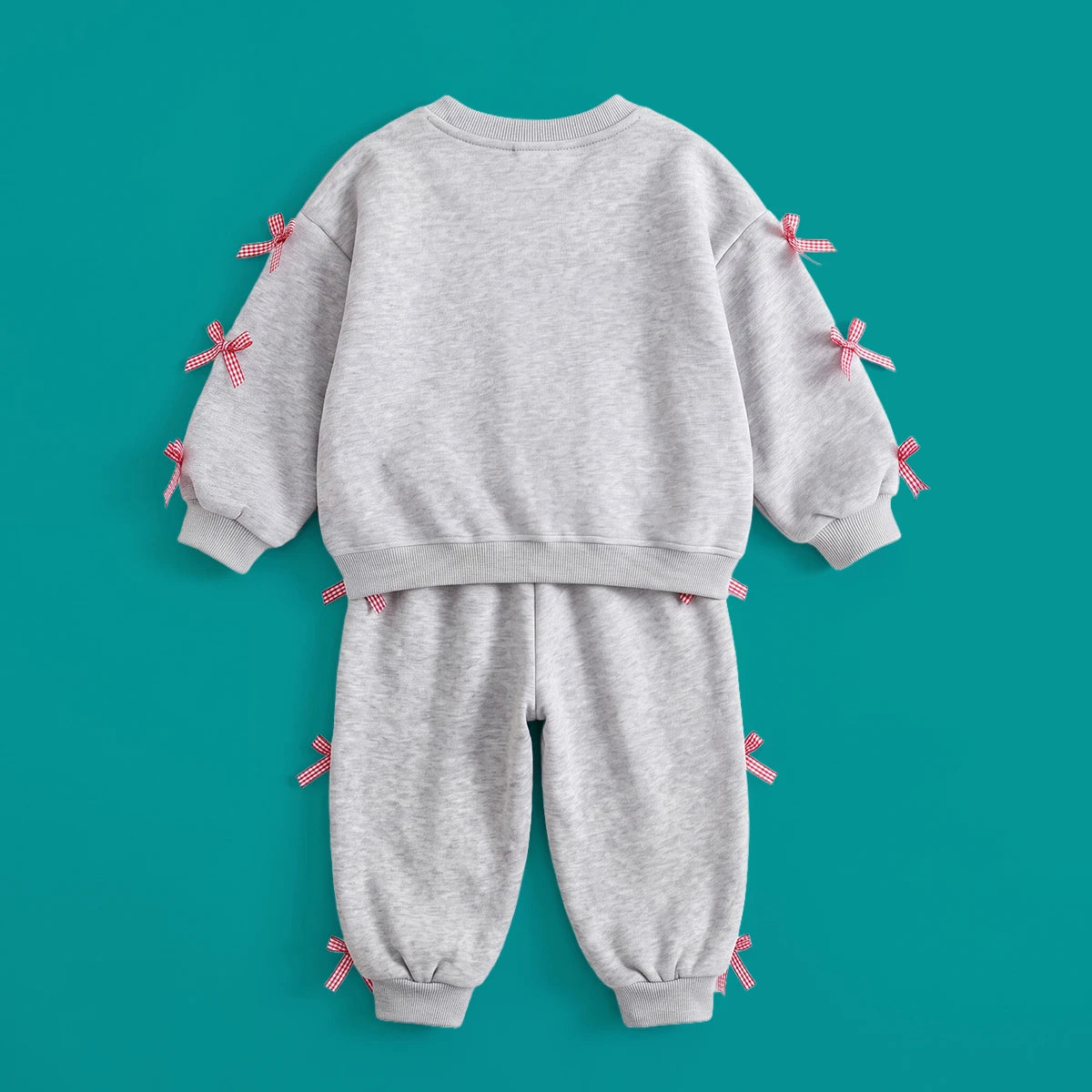 Girls Grey Bow Applique Long Sleeve Sweatshirt With Pants Sets 2 pc. Sets