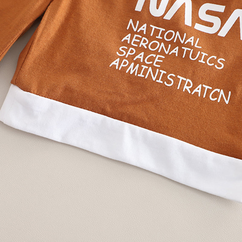 Boys Brown Typographic Nasa Printed T-Shirt With Shorts Set 2 pc. Sets
