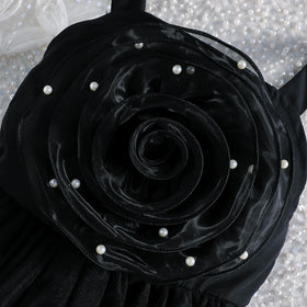 Girls Black Rose Embellished Sleeveless Fit & Flare Dress With Shrug Casual Dresses