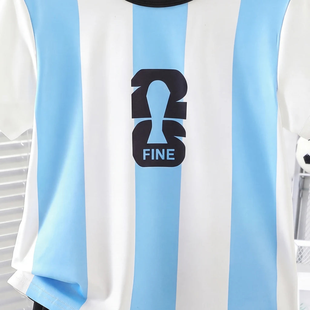 Boys White Striped Print Short Sleeve T-Shirt With Shorts Sets 2 pc. Sets