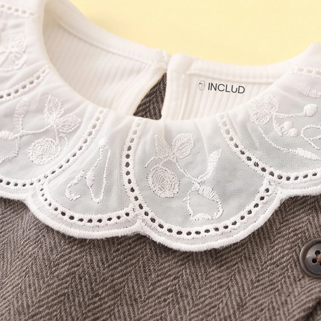 Girls Light Brown Textured Vest & Pants With Eyelet Collar Top Sets Sets
