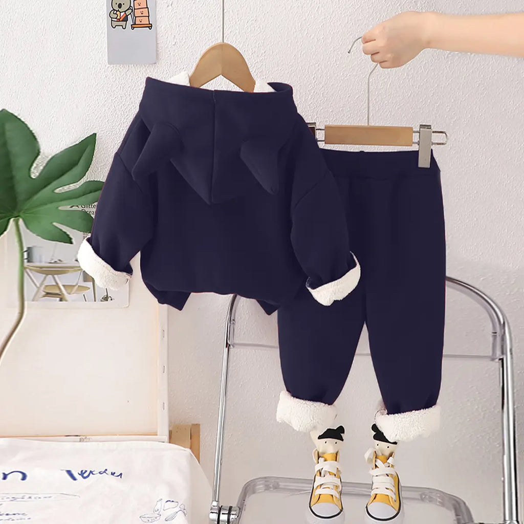 Boys Navy Blue Hooded Sweatshirt With Jogger Co-ord Sets Sets