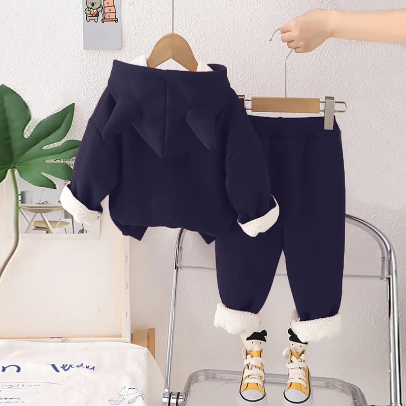 Boys Navy Blue Hooded Sweatshirt With Jogger Co-ord Sets Sets