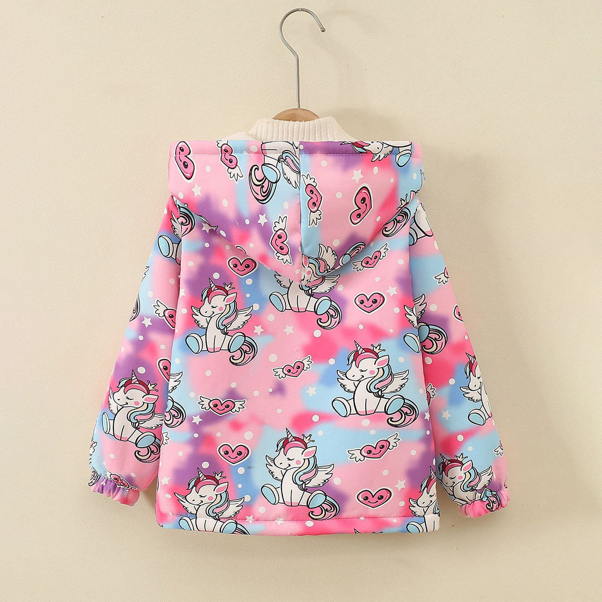 Girls Pink Unicorn Printed Front Zipper Hooded Winter Jacket Coats & Jackets