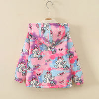 Girls Pink Unicorn Printed Front Zipper Hooded Winter Jacket Coats & Jackets