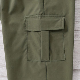 Boys Olive Green Solid Elasticated Bottom Cargo Trouser Cargo Pants