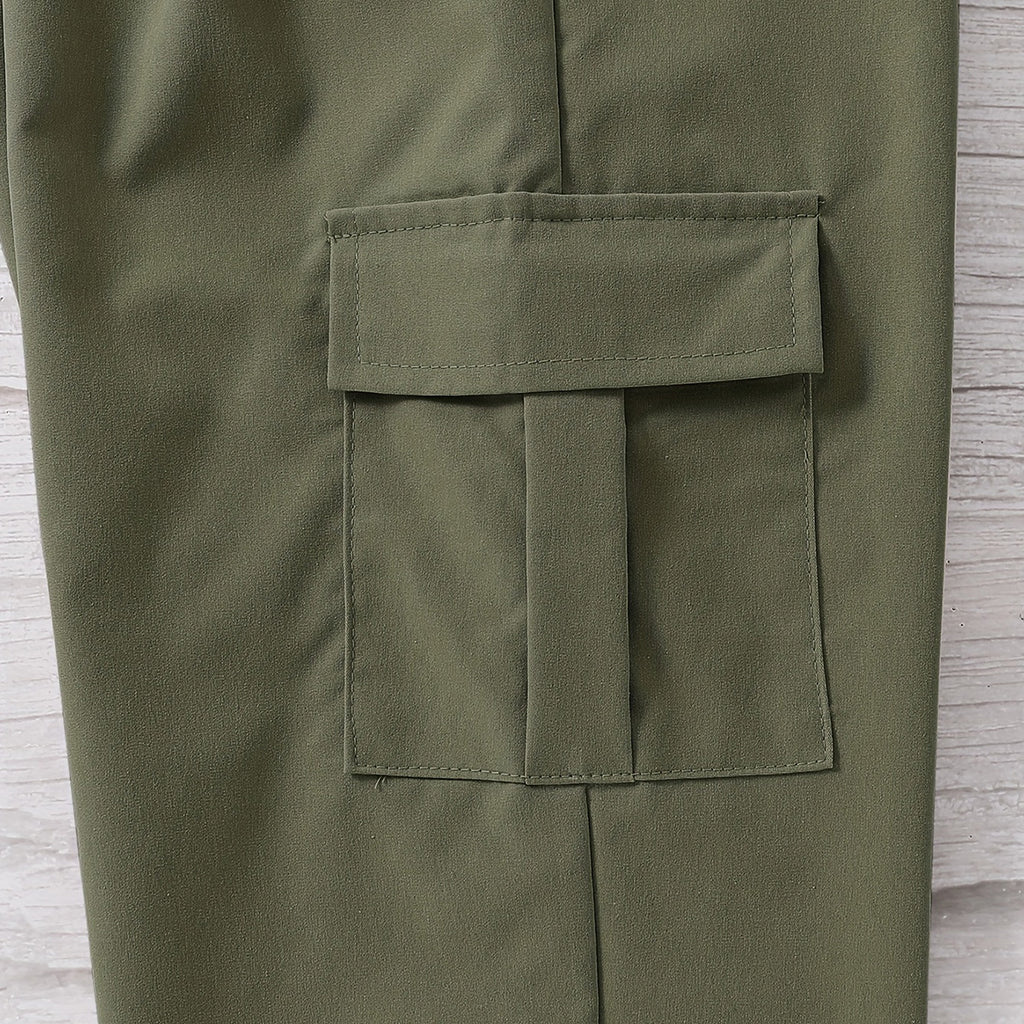 Boys Olive Green Solid Elasticated Bottom Cargo Trouser Cargo Pants