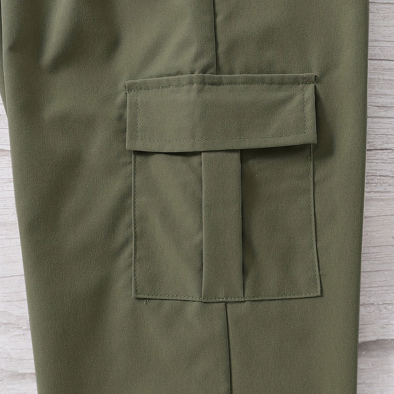Boys Olive Green Solid Elasticated Bottom Cargo Trouser Cargo Pants