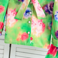 Girls Green Floral Printed Top With Pleated Skirt Co-ord Sets Sets