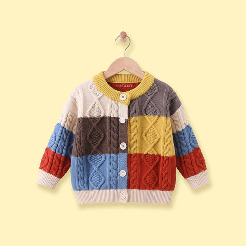 Boys Multicolour Cable Knit Long Sleeve Cardigan Sweaters & Cardigans Multicolor 1-2 Y