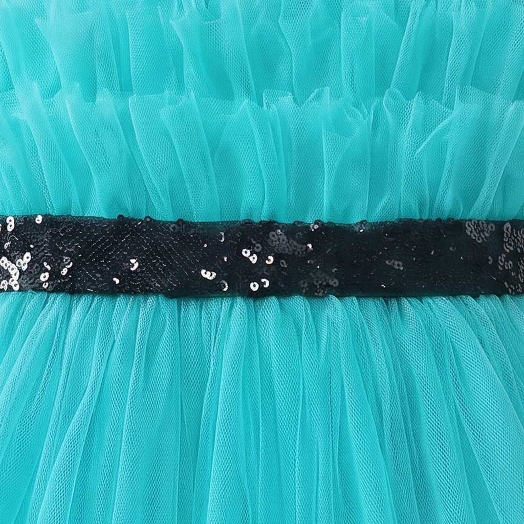 Girls Sea Green Ruffled Sleeveless Fit & Flare Party Dress Party Dresses