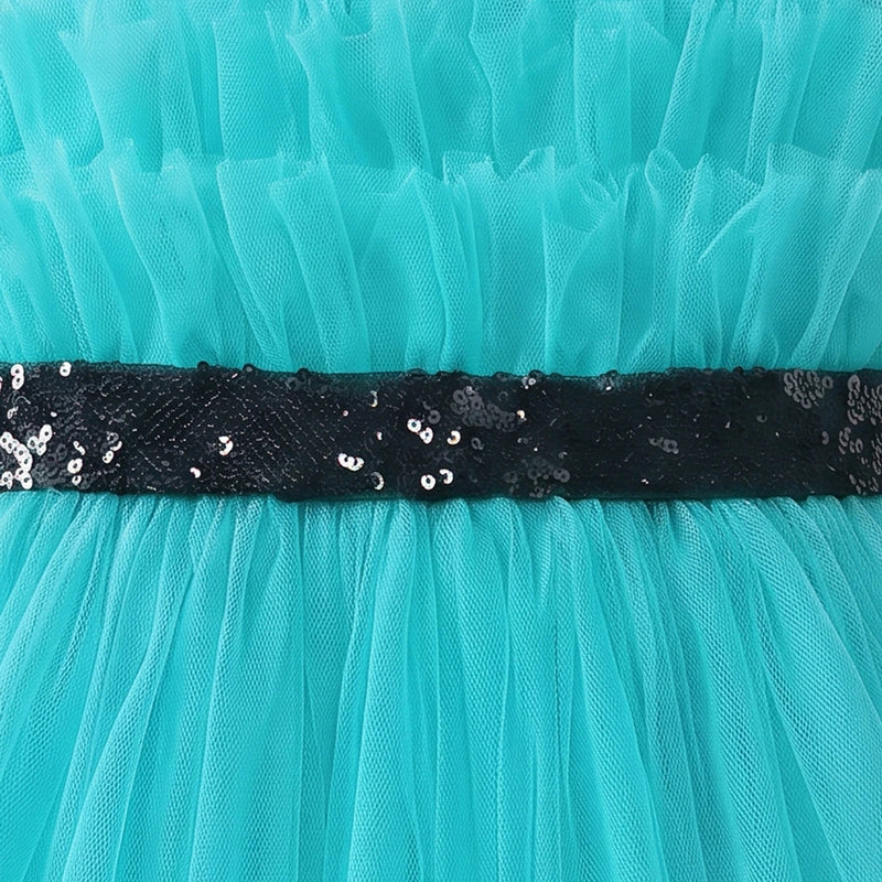 Girls Sea Green Ruffled Sleeveless Fit & Flare Party Dress Party Dresses