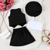 Girls Black V-Neck Top With Cami Top And Skirt Sets 3 pc. Sets