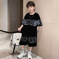 Boys Black Typographic Printed Oversized T-Shirt With Shorts Co-ord Sets Sets