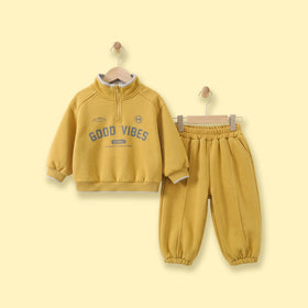 Boys Yellow Typographic Sweatshirt & Pants Sets Sets Yellow 1-2 Y