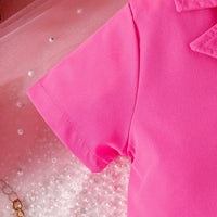 Girls Pink Double-Breasted Blazer Crop Top With Pleated Skirt Co-ord Sets Sets