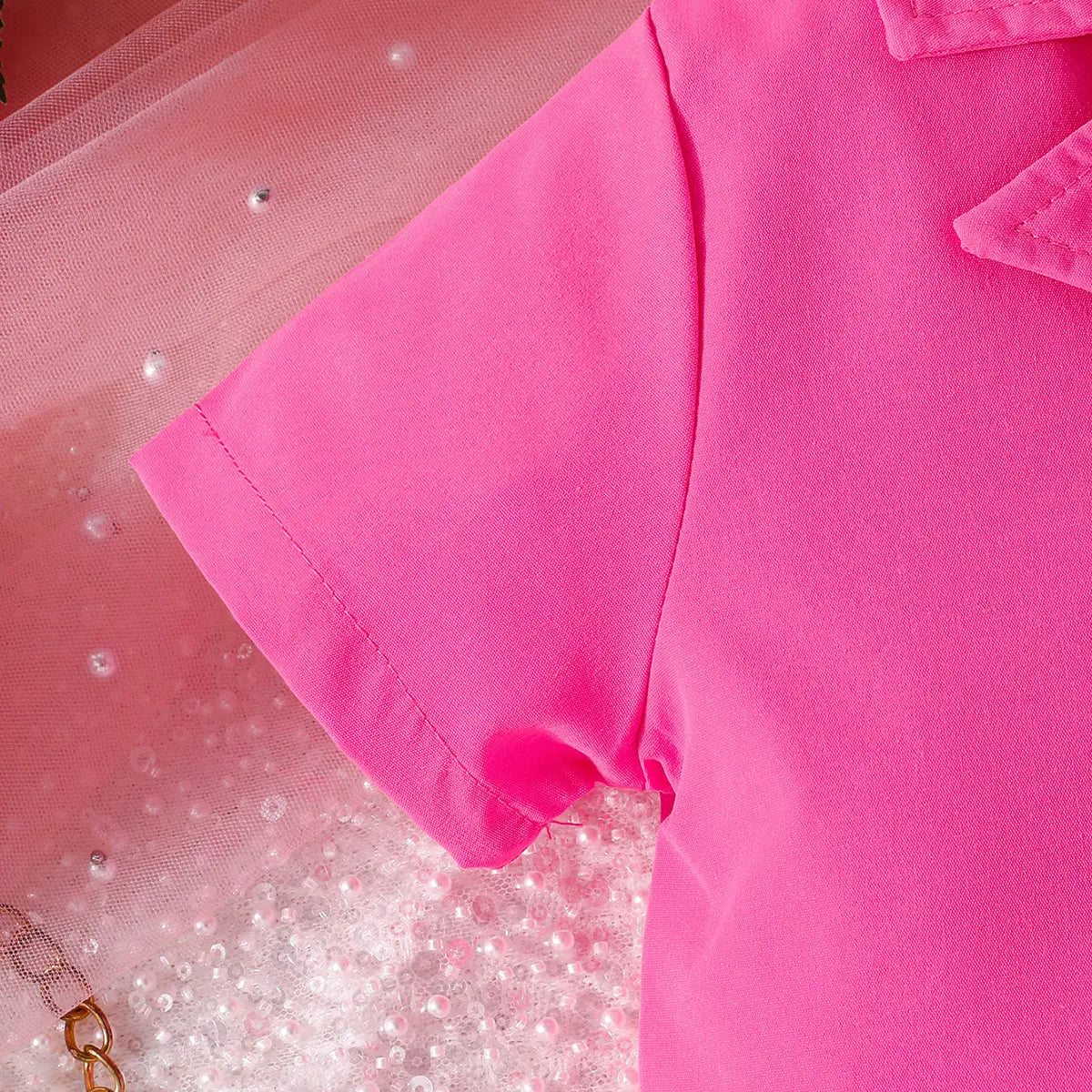 Girls Pink Double-Breasted Blazer Crop Top With Pleated Skirt Co-ord Sets Sets