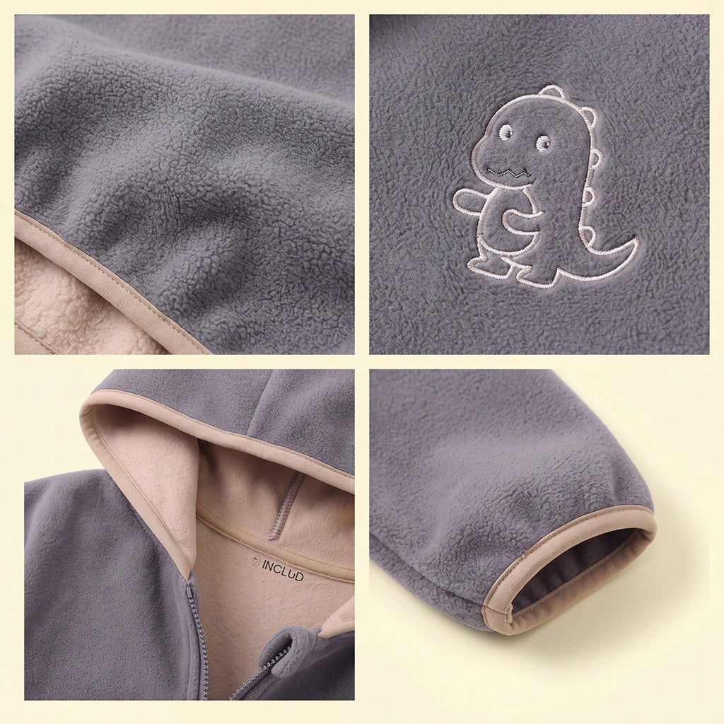 Boys Grey Dinosaur Embroidered Hooded Jacket Coats & Jackets