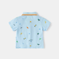 Boys Sky Blue Short Sleeve Beach Print Polo T-Shirt Tshirts