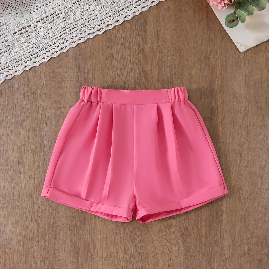 Girls 3D Flower Applique Halter Top With Pink Shorts Set Sets