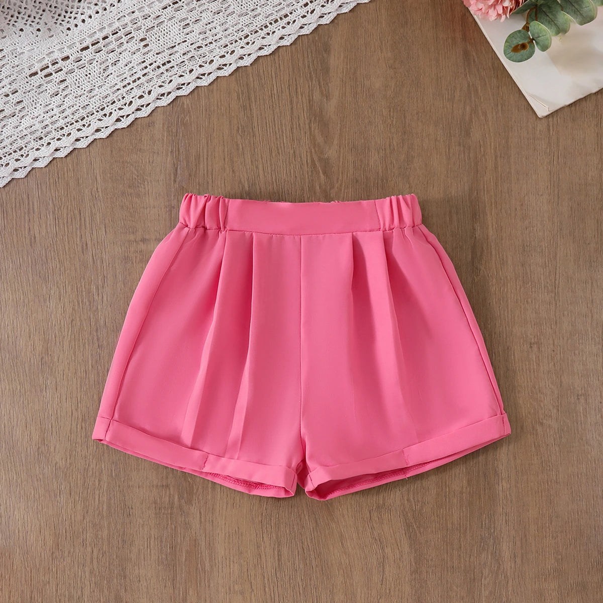 Girls 3D Flower Applique Halter Top With Pink Shorts Set Sets