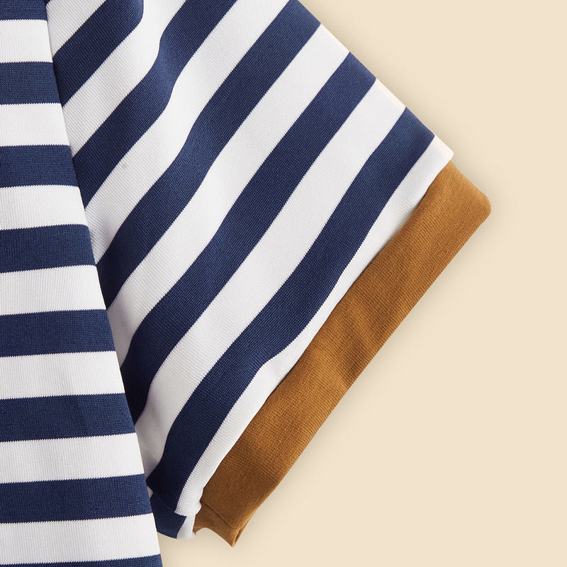 Boys Black Short Sleeves Blue And White Striped T-Shirt Tshirts