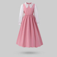 Girls Pink Solid Lace Neck Long Sleeves Fit & Flare Midi Dress Casual Dresses Pink 7-8 Y