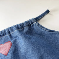 Girls Blue Denim Heart Embroidered Top With Capri Sets Sets