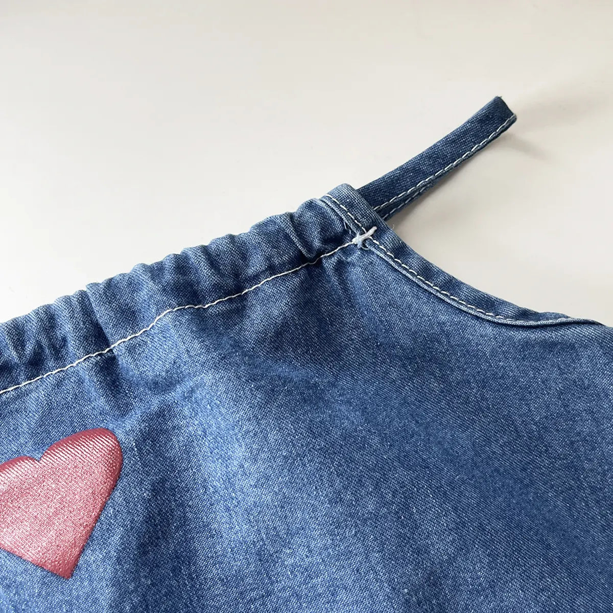 Girls Blue Denim Heart Embroidered Top With Capri Sets Sets