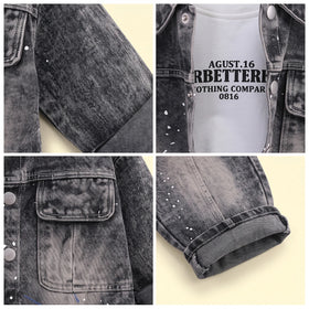 Boys Black Splatter Print Denim Jacket & Pants With T-Shirt Sets 3 pc. Sets
