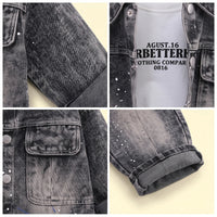 Boys Black Splatter Print Denim Jacket & Pants With T-Shirt Sets 3 pc. Sets