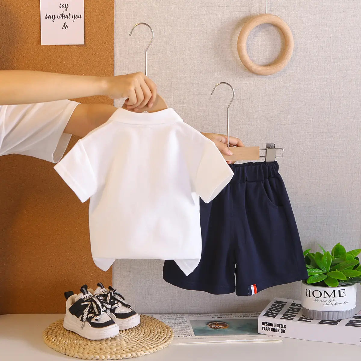 Boys White Short Sleeve Polo T-Shirt with Elasticated Shorts Clothing Sets 2 pc. Sets
