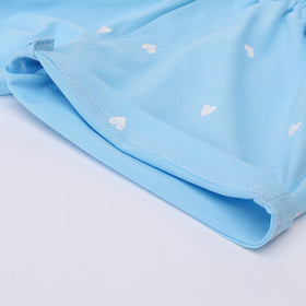 Girls Sky Blue Heart Printed Top With Matching Shorts Sets Sets