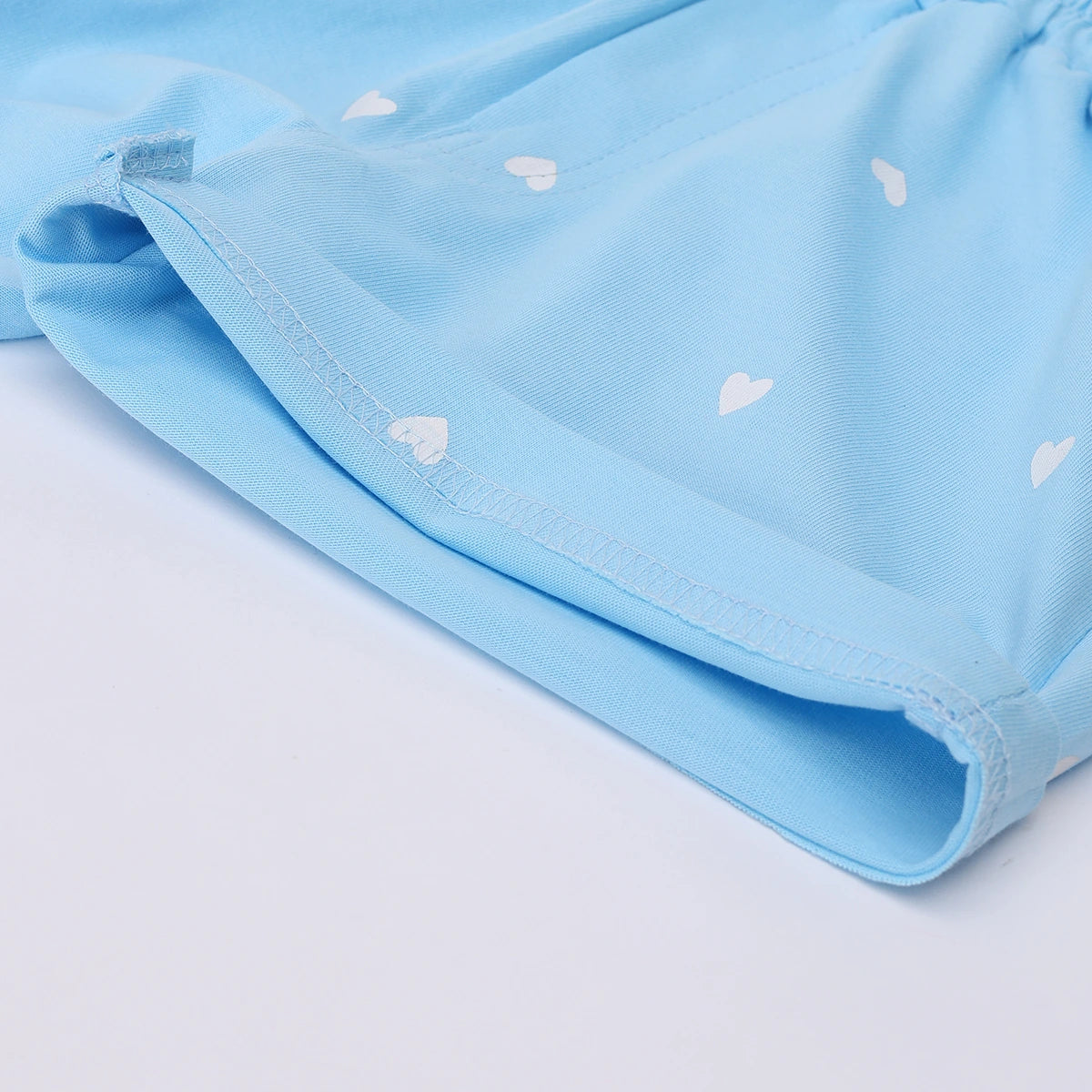 Girls Sky Blue Heart Printed Top With Matching Shorts Sets Sets