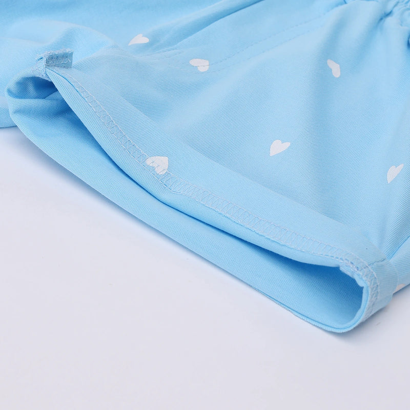Girls Sky Blue Heart Printed Top With Matching Shorts Sets Sets