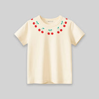 Girls Cream Cherry Print Short Sleeve T-Shirt Tshirts