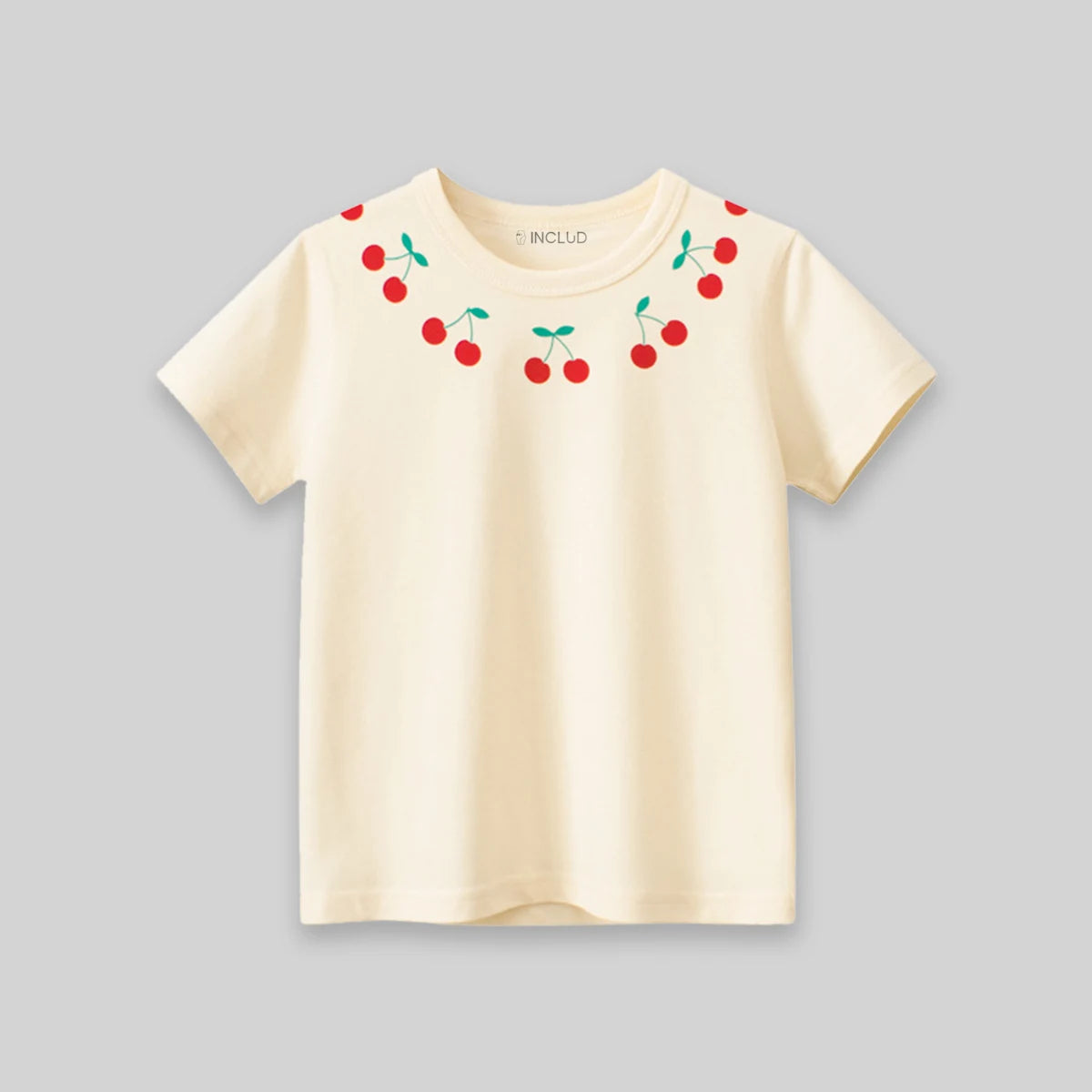 Girls Cream Cherry Print Short Sleeve T-Shirt Tshirts