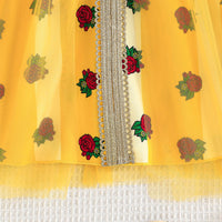 Girls Yellow Strawberry Printed Puff Sleeves Dress Casual Dresses